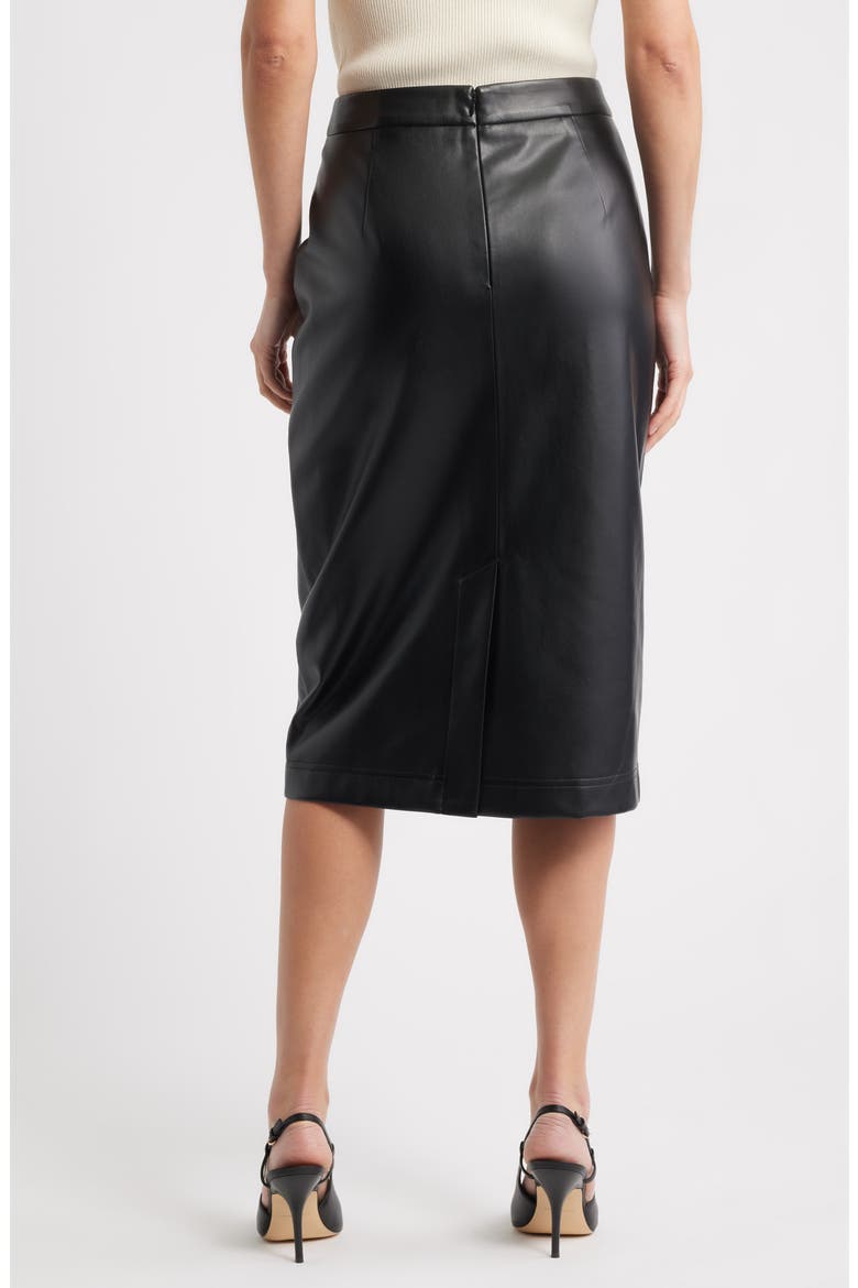 The Emberly Faux Leather Midi Skirt, Alternate, color, NOIR