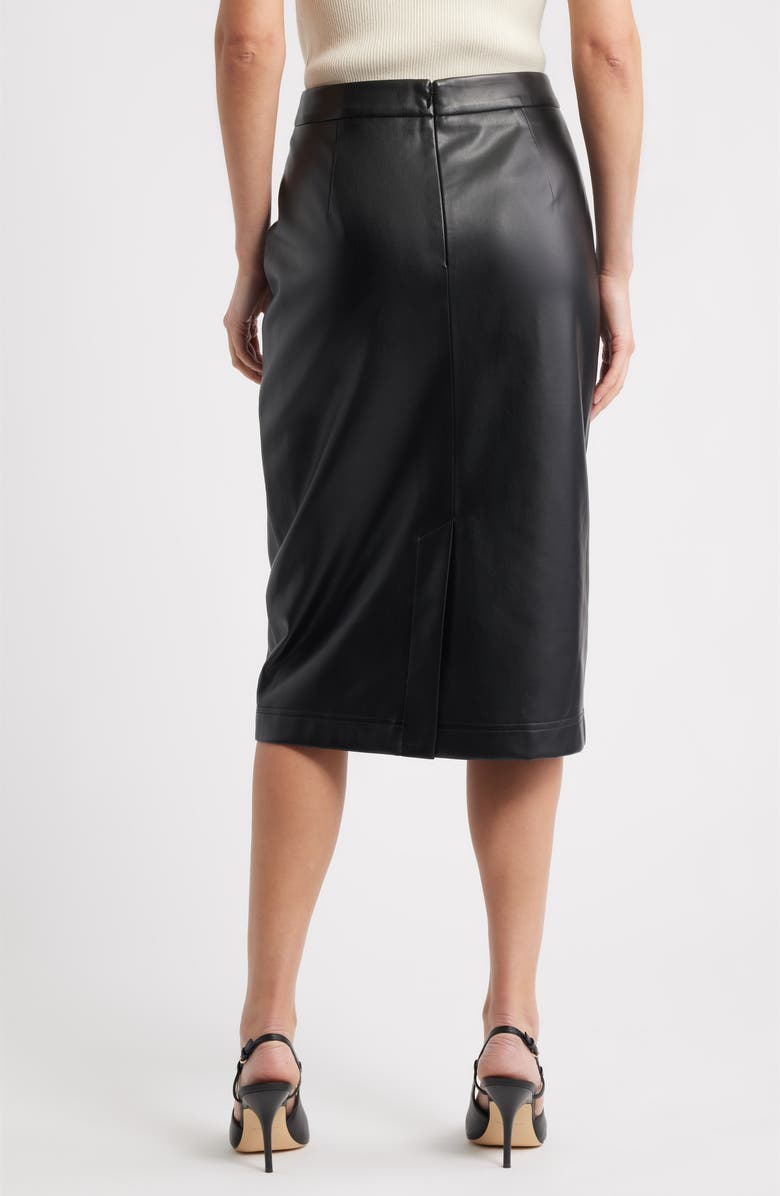Elie Tahari The Emberly Faux Leather Midi Skirt, Alternate, color, Noir