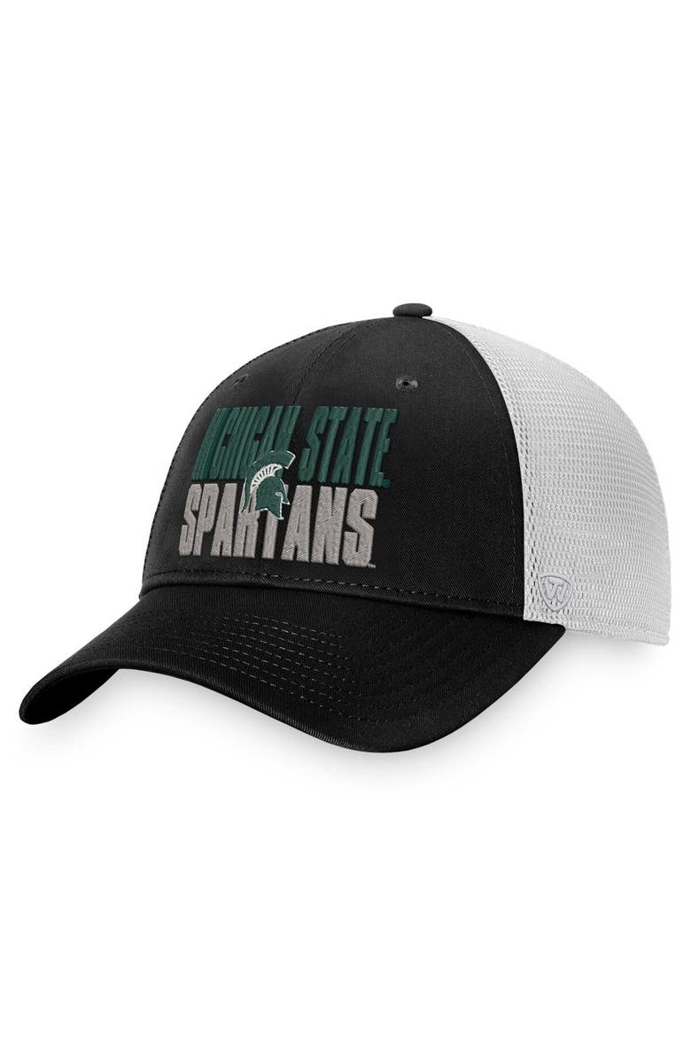 Men's Top of the World Black/White Michigan State Spartans Stockpile Trucker Snapback Hat, Main, color, Black