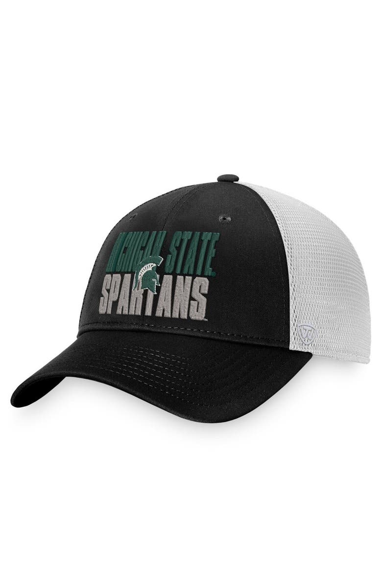TOP OF THE WORLD Men's Top of the World Black/White Michigan State Spartans Stockpile Trucker Snapback Hat, Main, color, Black