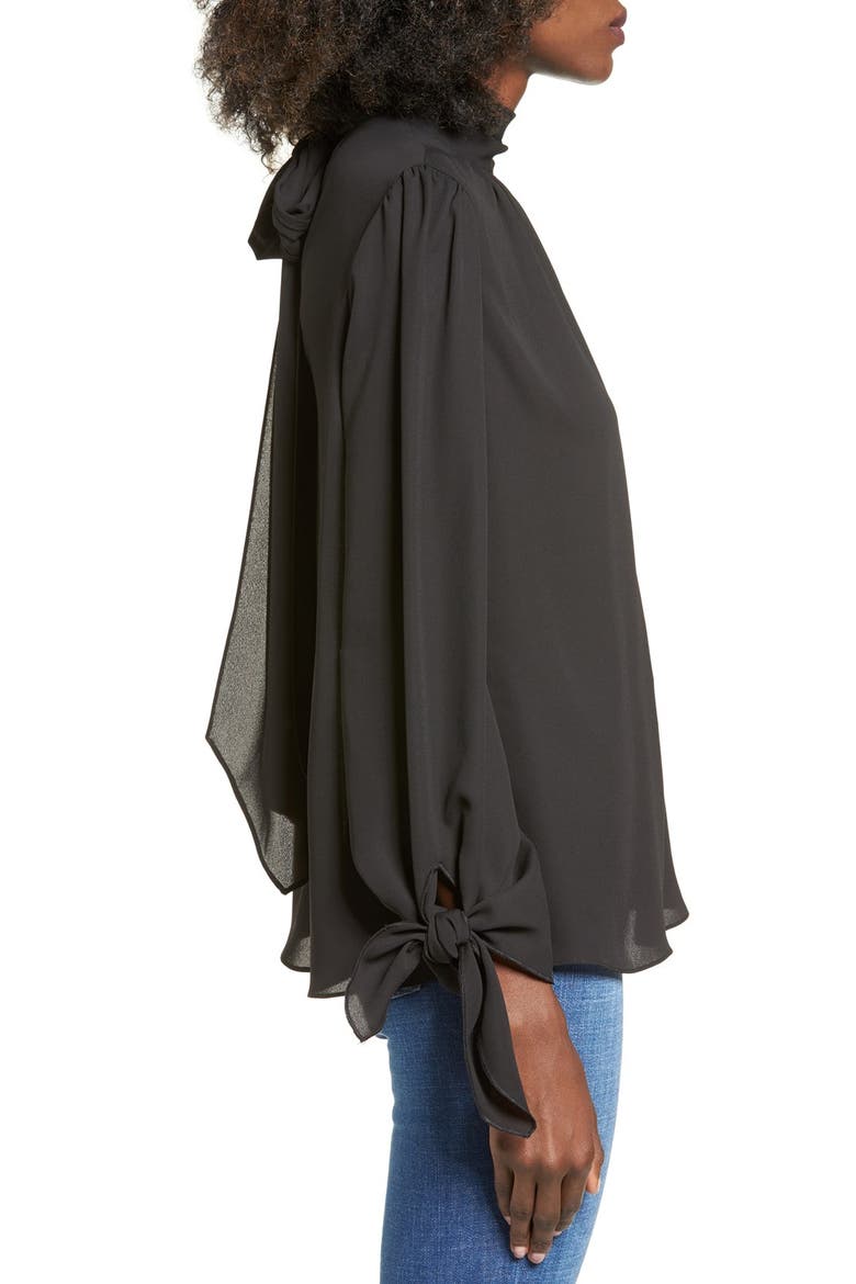 Tie Detail Turtleneck Blouse, Alternate, color, BLACK