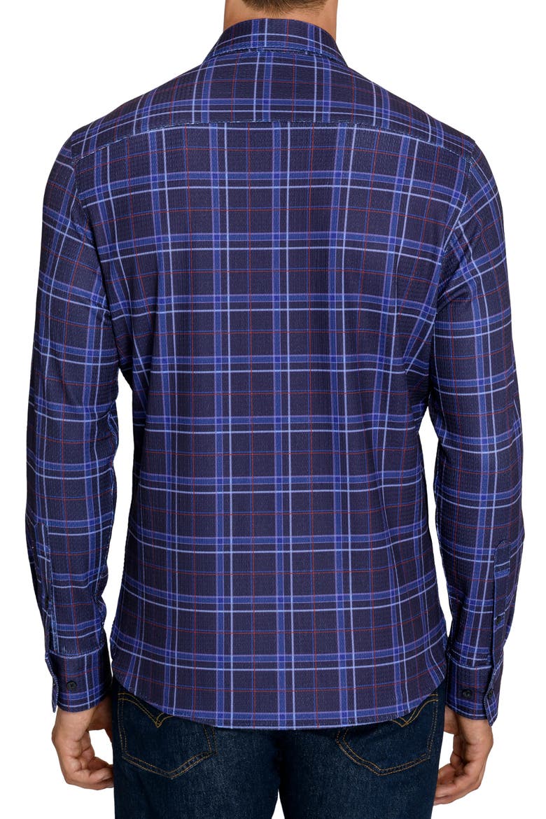Slim Fit Textured Winston Plaid Performance Long Sleeve Shirt, Alternate, color, DARK PURPLE