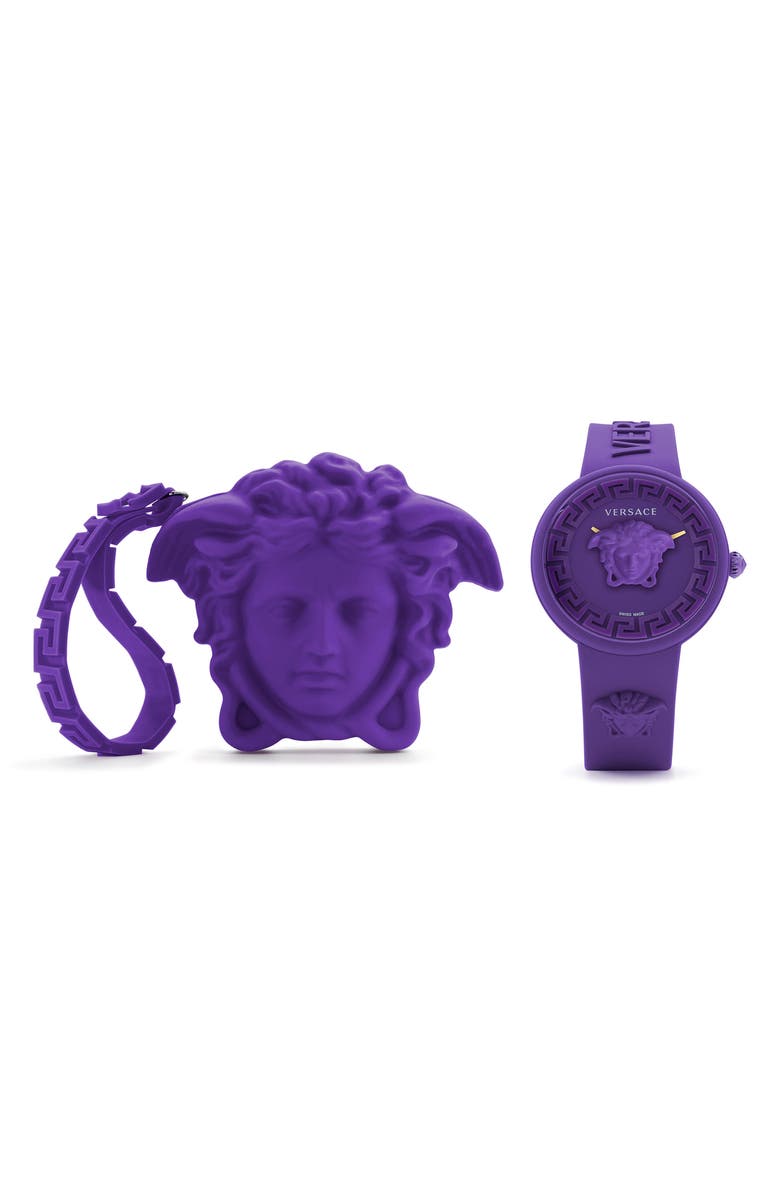 Versace Medusa Pop Silicone Strap Watch, 39mm, Main, color, Purple