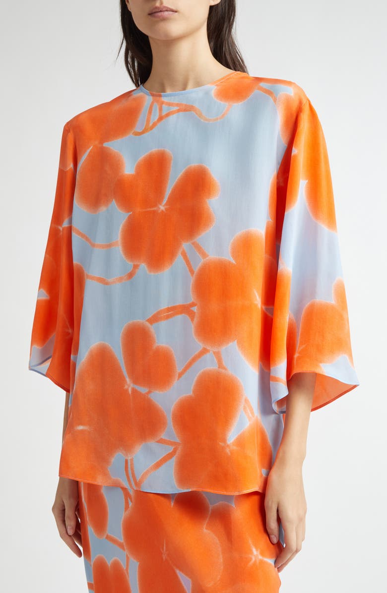 Marimekko Oaja Ketunleipä Cupro Popover Top, Alternate, color, Light Blue Orange Light Pink