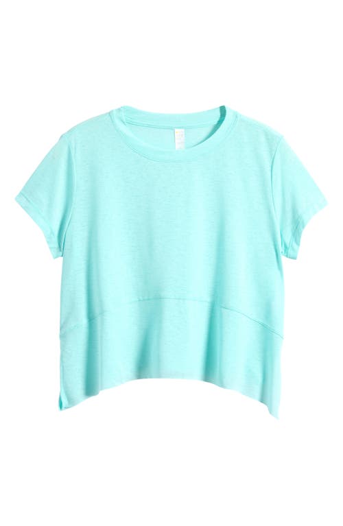 Shop Zella Girl Kids' Breezy Split Handkerchief Hem Top In Teal Tint