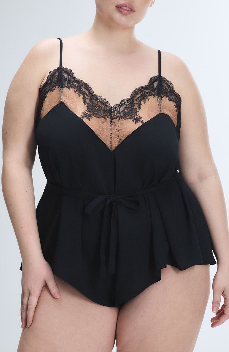 SAVAGE X FENTY Lacestruck Sleep Romper, Alternate, color, Tiramisu Tan/ Black Caviar