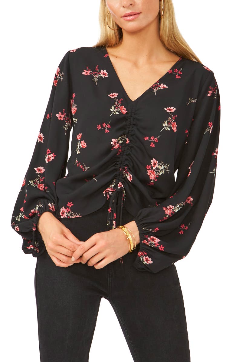 Vince Camuto Floral Ruched Front Blouse, Main, color,