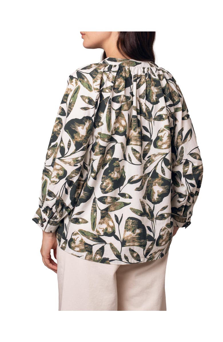 Celtic & Co. Relaxed Cotton Printed V-Neck Blouse, Alternate, color, Chalk / Khaki Leaf