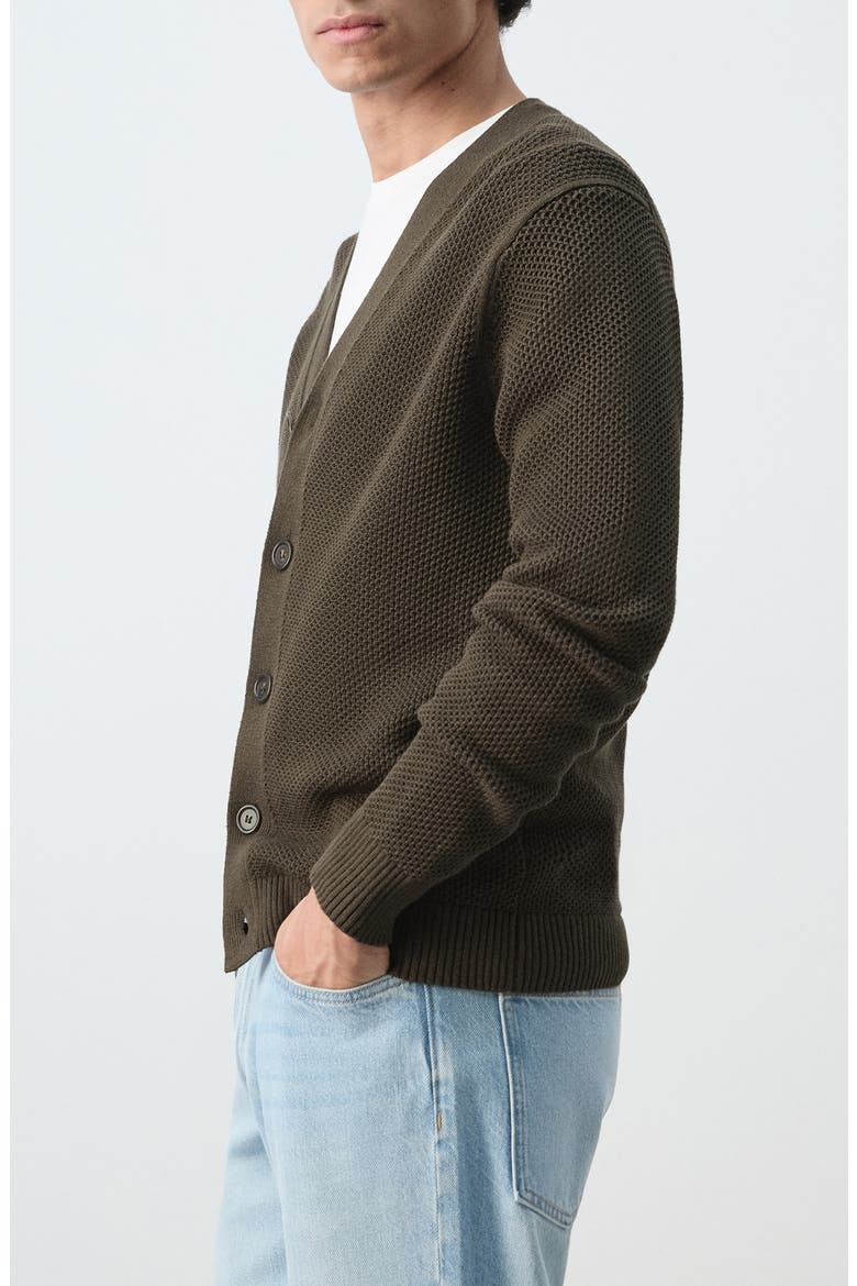 Microstructure Cotton Blend Cardigan, Alternate, color, CHOCOLATE