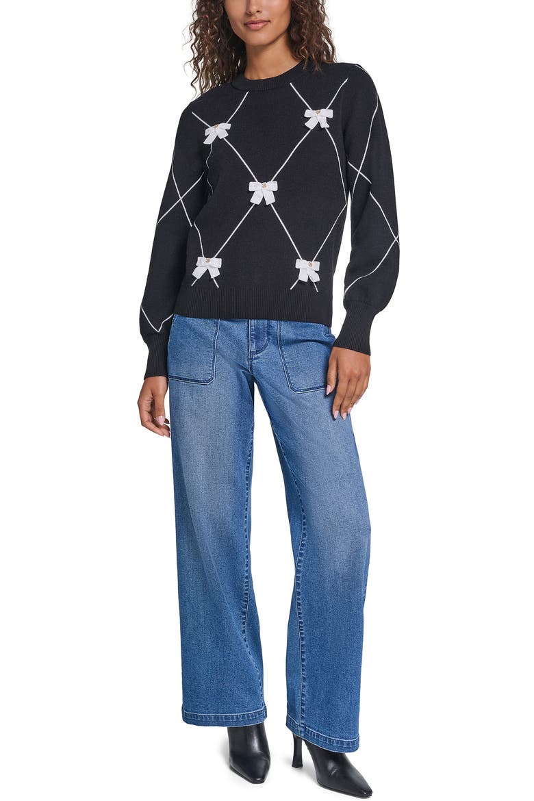 Argyle Bow Sweater, Alternate, color, BLACK/ SOFT WHITE