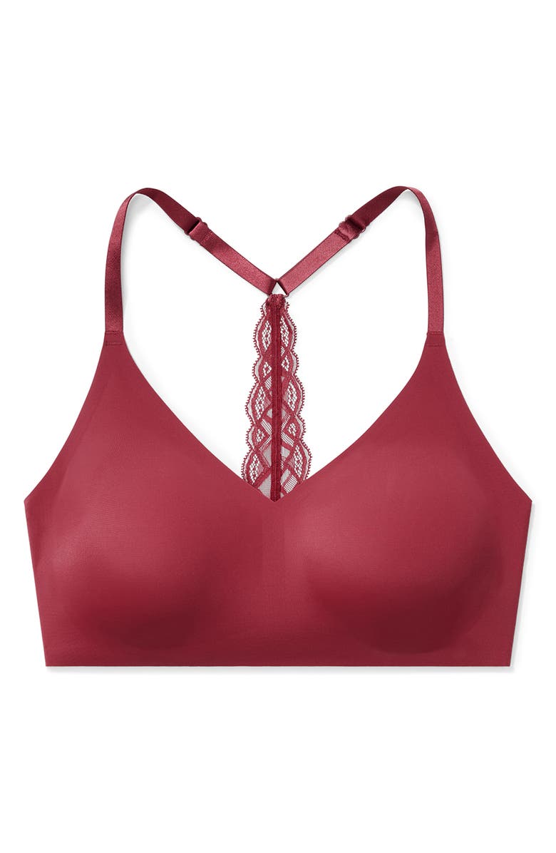 True & Co Triangle Lace Racerback Bralette, Alternate, color, Garnet Red