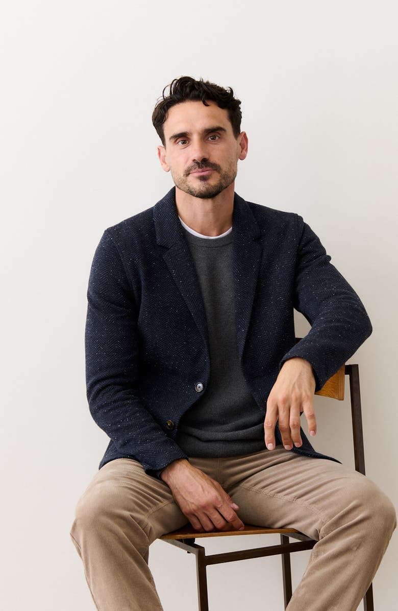 Marine Layer Pacifica Neppy Navy Stretch Herringbone Blazer, Alternate, color, Dark Herringbone