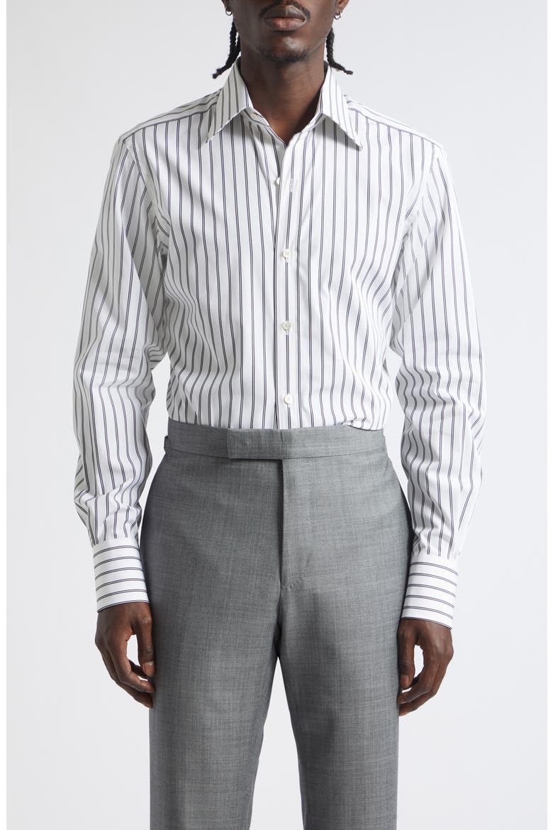 Classic Fit Stripe Cotton Poplin Button-Up Shirt, Main, color, OFF WHITE/ BLACK