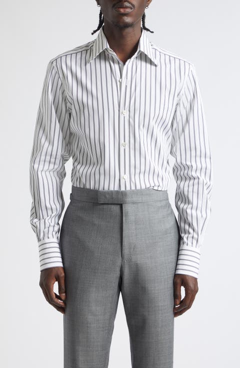Classic Fit Stripe Cotton Poplin Button-Up Shirt