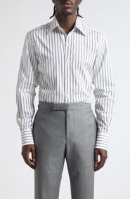 TOM FORD Classic Fit Stripe Cotton Poplin Button-Up Shirt