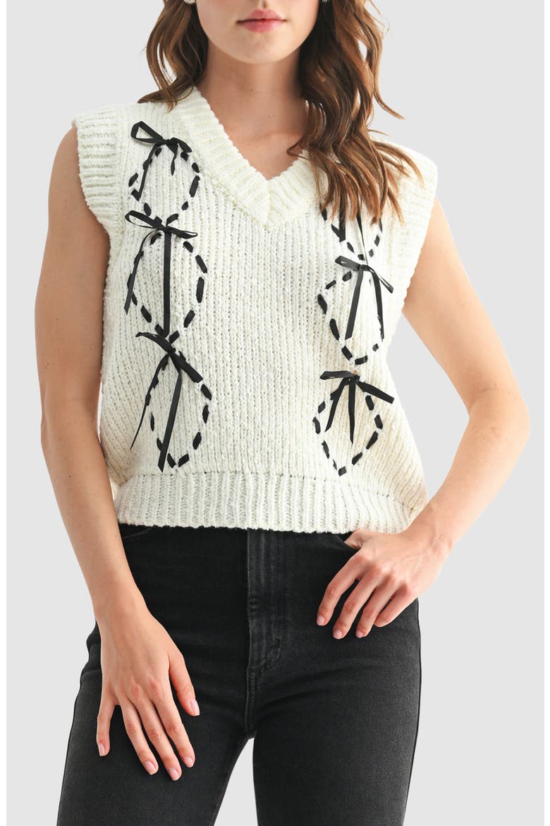 Contrast Bow Sweater Vest, Main, color, IVORY