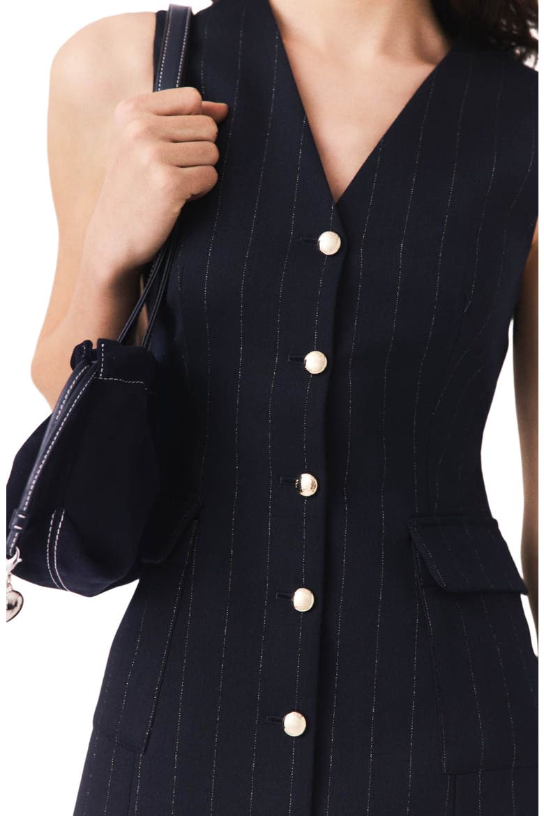 Sleeveless tailored lurex dress, Alternate, color, Navy