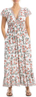 MAX STUDIO Floral Flutter Sleeve Maxi Dress