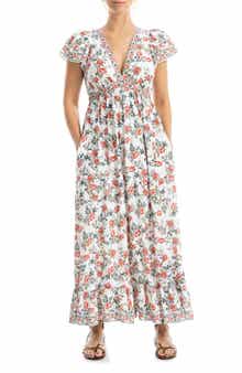 MAX STUDIO Floral Flutter Sleeve Maxi Dress
