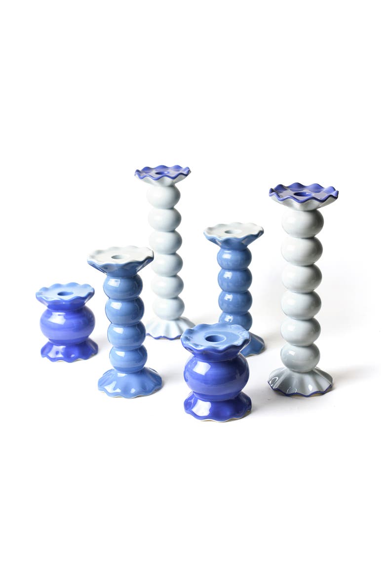 Iris Blue Knobbed Candle Holder with Ruffle 6 Piece Set, Main, color, Blue