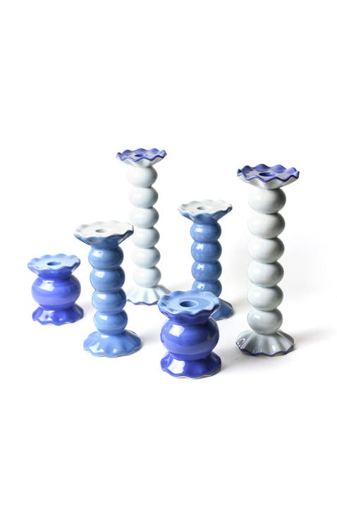Iris Blue Knobbed Candle Holder with Ruffle 6 Piece Set