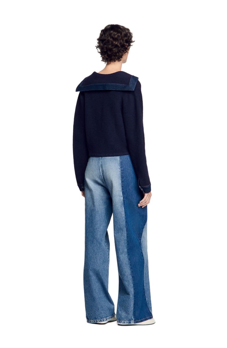 SANDRO Cardigan with denim details, Alternate, color,