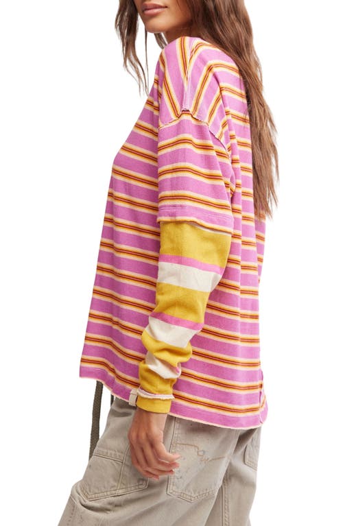 Free People Nina Stripe Layered Long Sleeve Cotton T-shirt In Pink