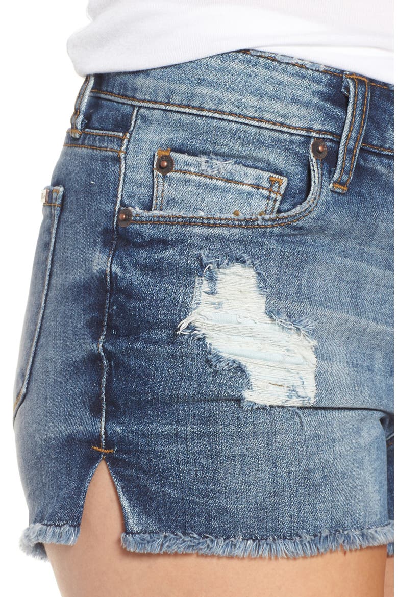 Boyfriend Distressed Denim Shorts, Alternate, color, CLEMSON