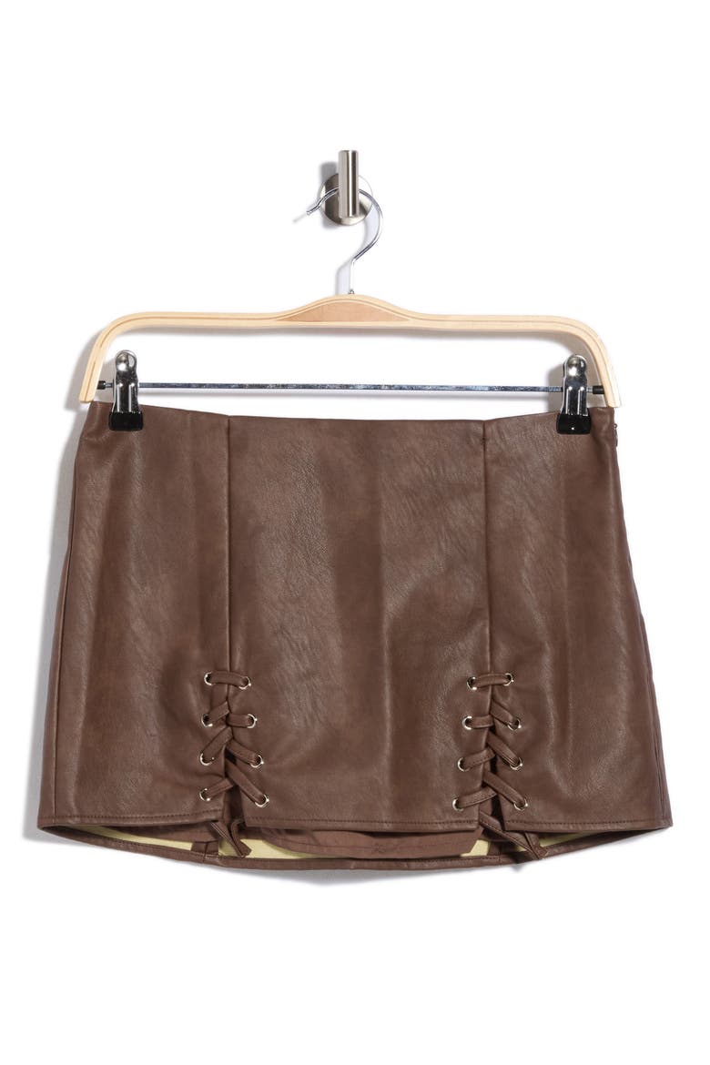 Venessa Faux Leather Miniskirt, Main, color, BROWN