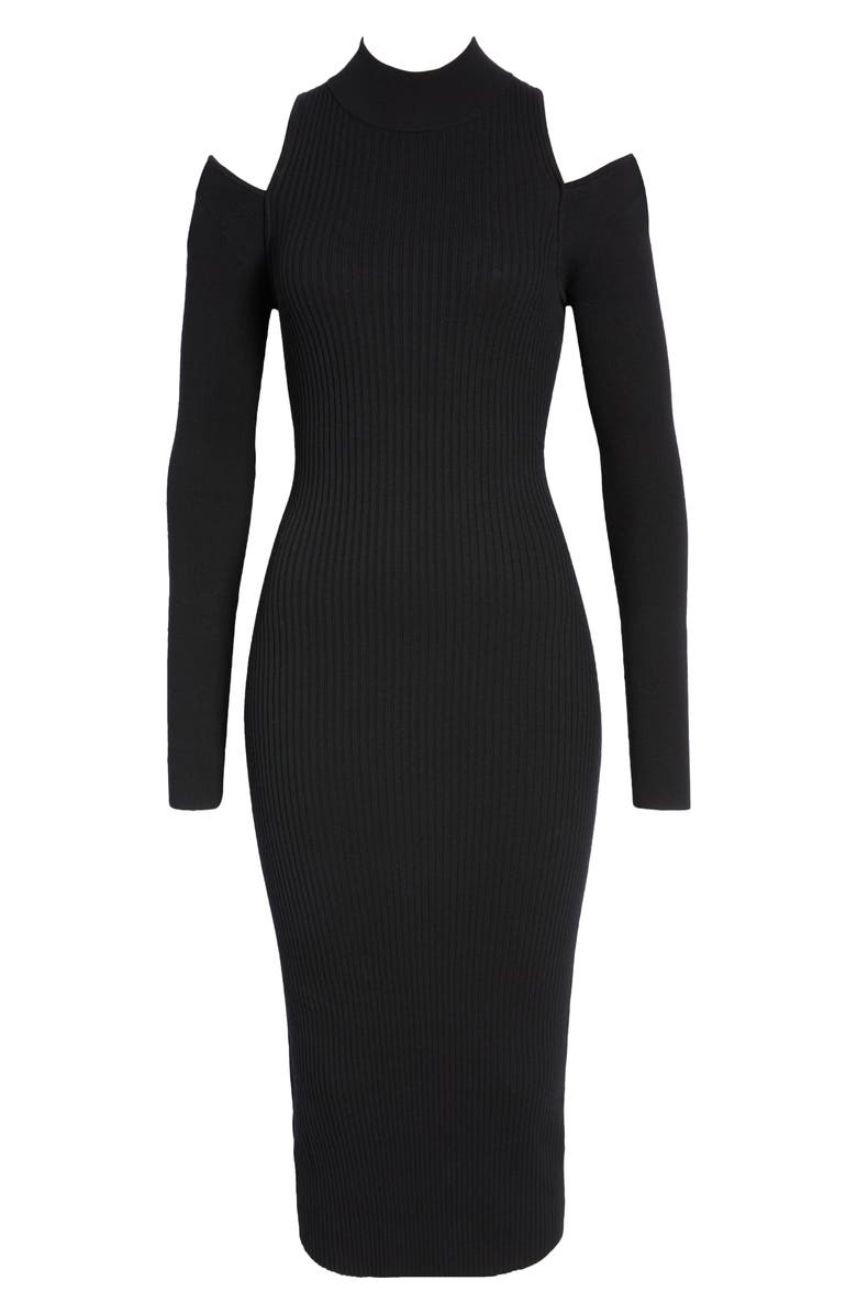 Open Edit Mock Neck Cold Shoulder Long Sleeve Sweater Dress, Alternate, color,
