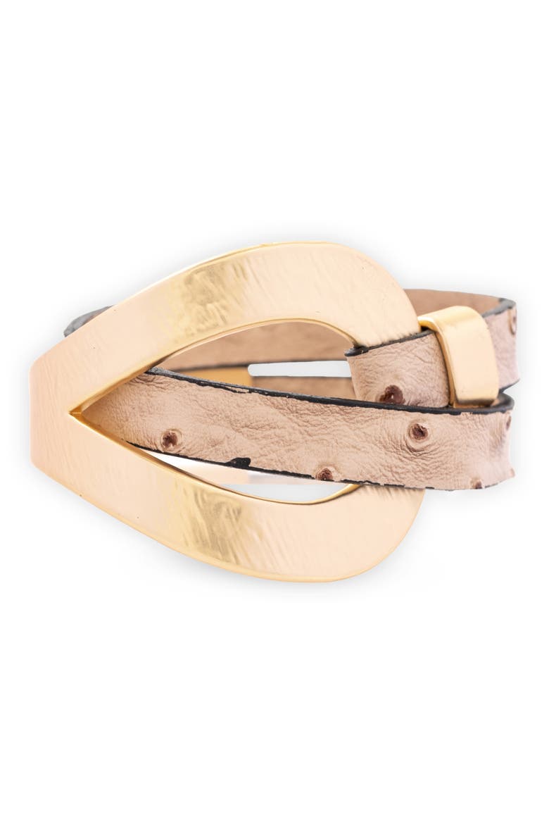 Gold Accent Leather Wrap Bracelet, Main, color, BEIGE