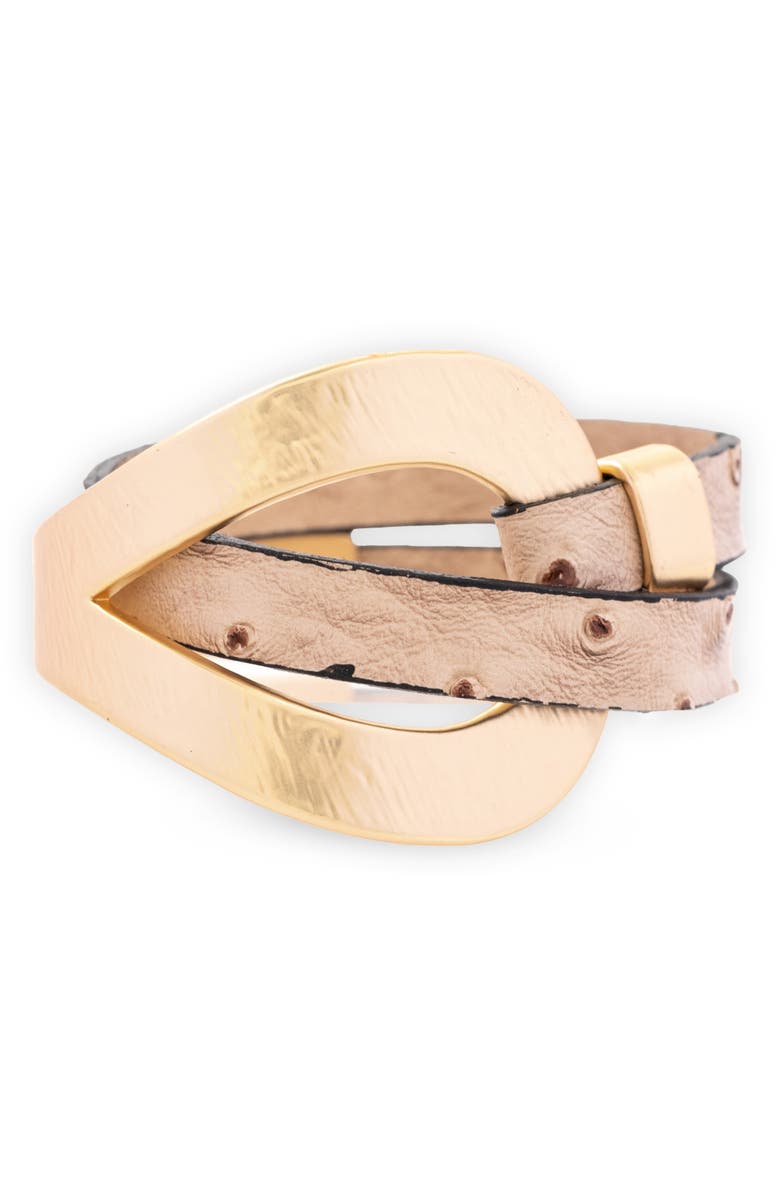 SAACHI Gold Accent Leather Wrap Bracelet, Main, color, Beige