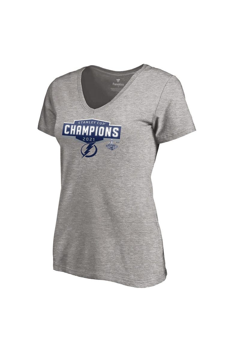 Women's Fanatics Branded Heathered Gray Tampa Bay Lightning 2021 Stanley Cup Champions Jersey Roster V-Neck T-Shirt, Alternate, color, Heather Gray