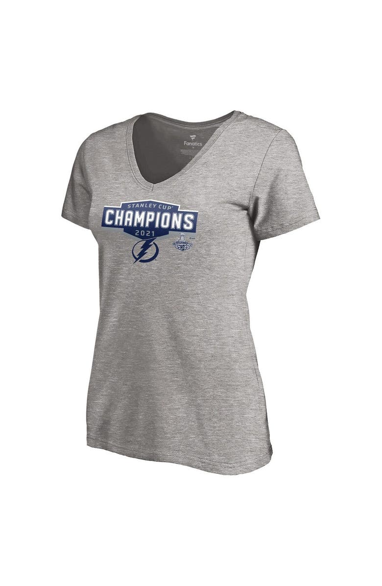 FANATICS Women's Fanatics Branded Heathered Gray Tampa Bay Lightning 2021 Stanley Cup Champions Jersey Roster V-Neck T-Shirt, Alternate, color, 
