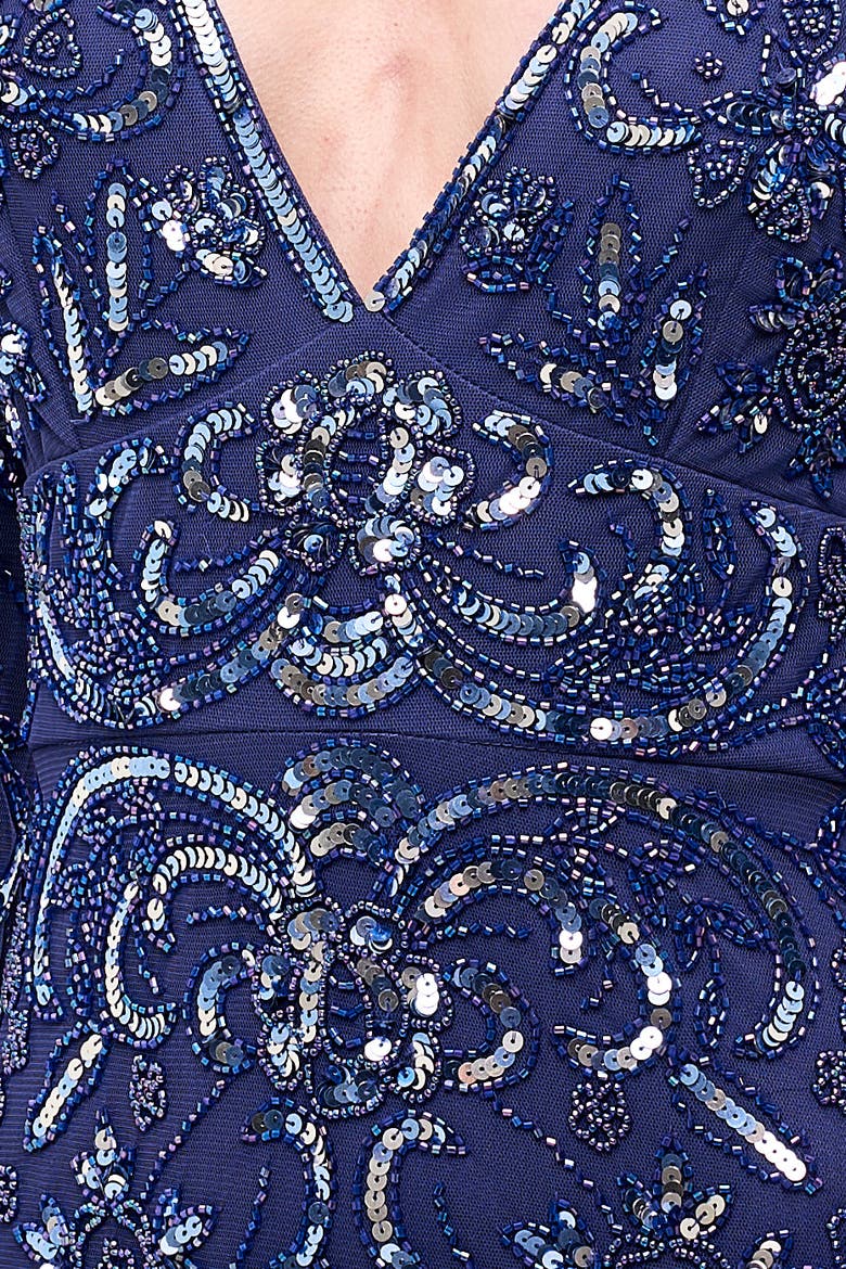 Deep Neck Embellished Sequins Maxi Dress, Alternate, color, BLUE