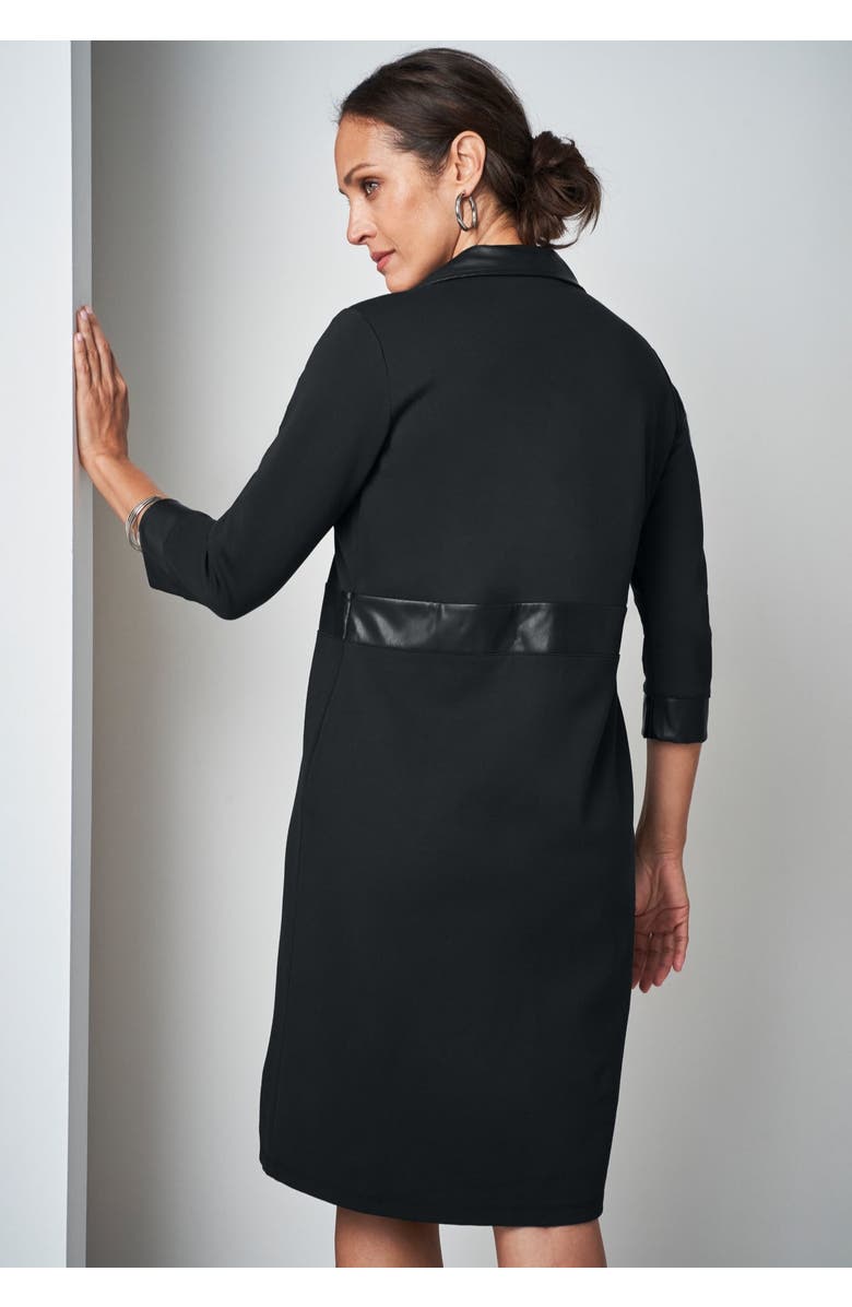 Jessica London Faux Leather Trim Dress, Alternate, color, Black