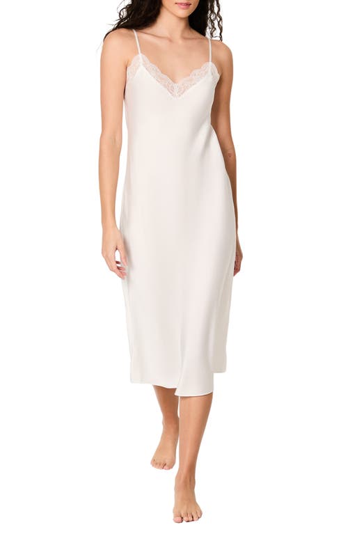 Etam Desire Nuisette Lace Trim Satin Nightgown In White