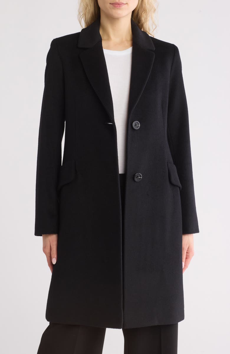 Fleurette Notch Lapel Wool Blend Coat, Alternate, color, Black