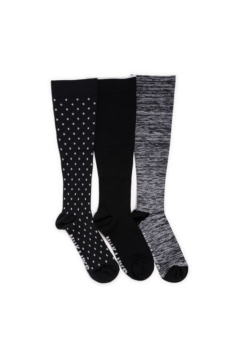 Nylon Compression Knee-High Socks 3 Pair Pack Wide Size, Main, color, Black Multi