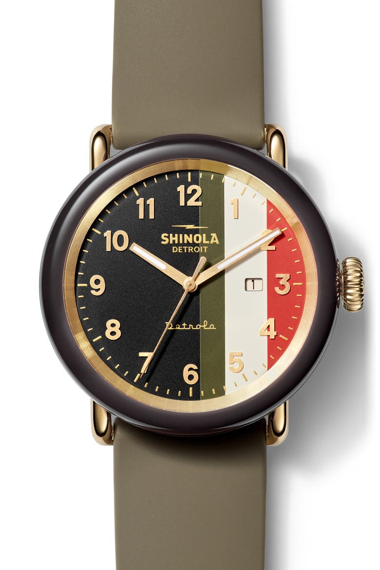 Detrola The Burnout Silicone Strap Watch, 43mm, Alternate, color, KHAKI/ CREAM/ RED/ CHARCOAL