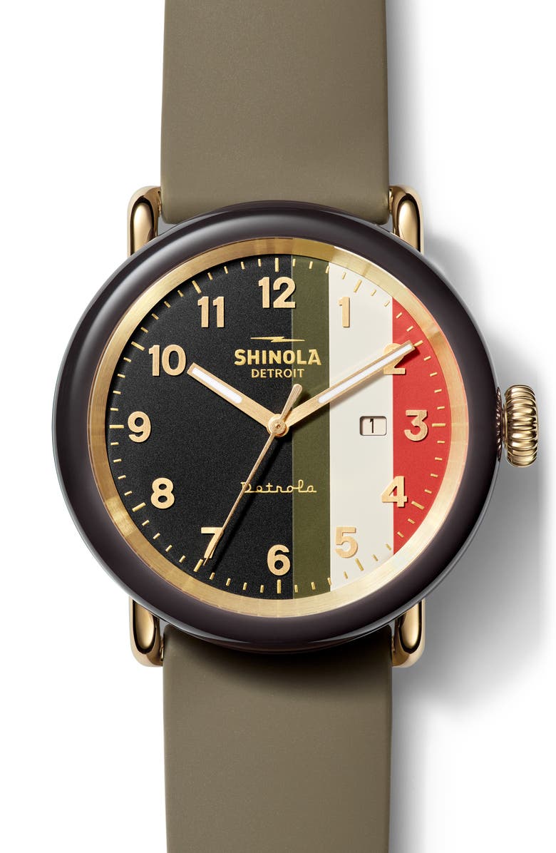 Shinola Detrola The Burnout Silicone Strap Watch, 43mm, Alternate, color, 