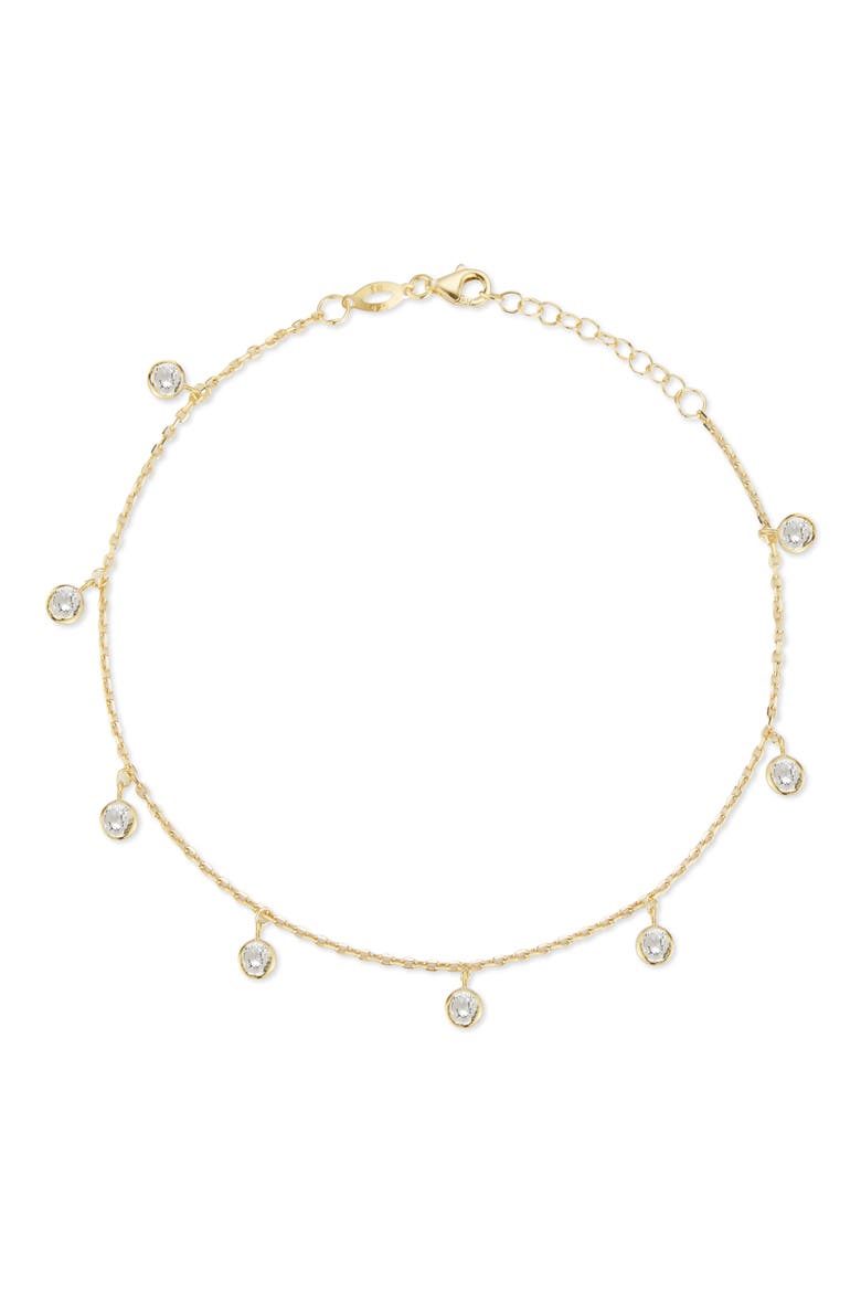Cubic Zirconia Sterling Silver Charm Anklet, Main, color, GOLD