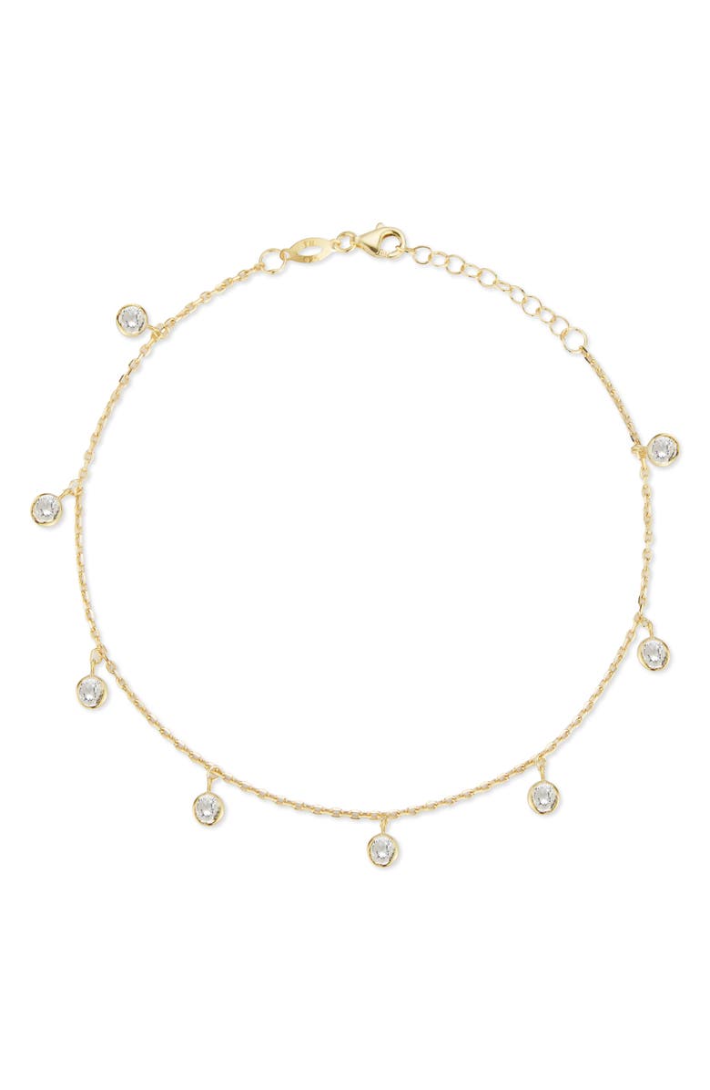 GLAZE JEWELRY Cubic Zirconia Sterling Silver Charm Anklet, Main, color, Gold