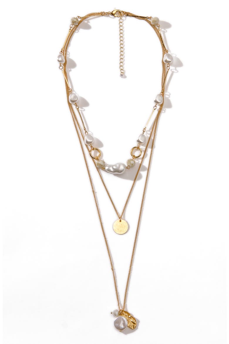 x Jenn Im Perla Imitation Pearl Layer Necklace, Main, color, GOLD