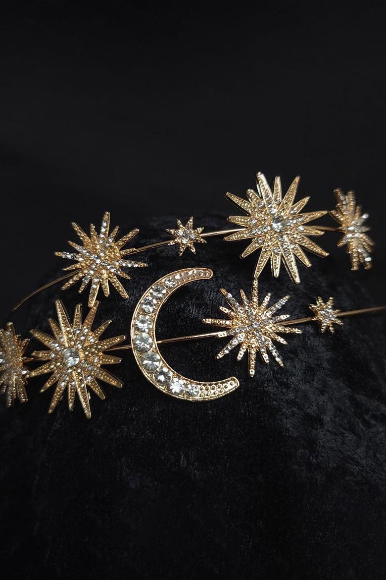Moon and Stars Tiara, Alternate, color, Metallic Gold