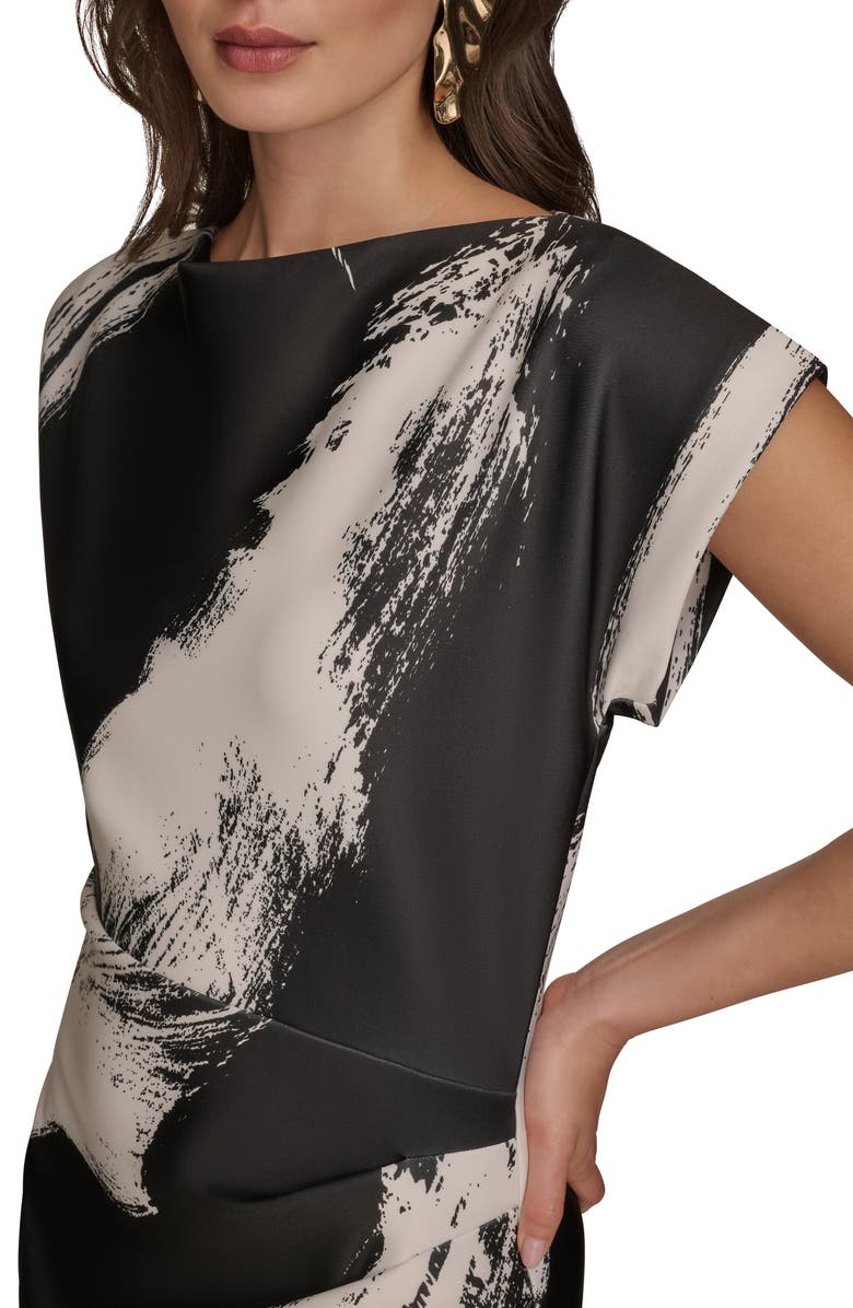 Donna Karan New York Pleated Sheath Cocktail Dress, Alternate, color, Black/ Cream