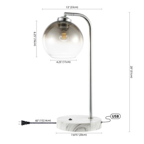 Jonathan Y Ada 20" Industrial Contemporary Iron/glass Led Task Lamp With Usb Charging Port, Chrome/s In Chrome
