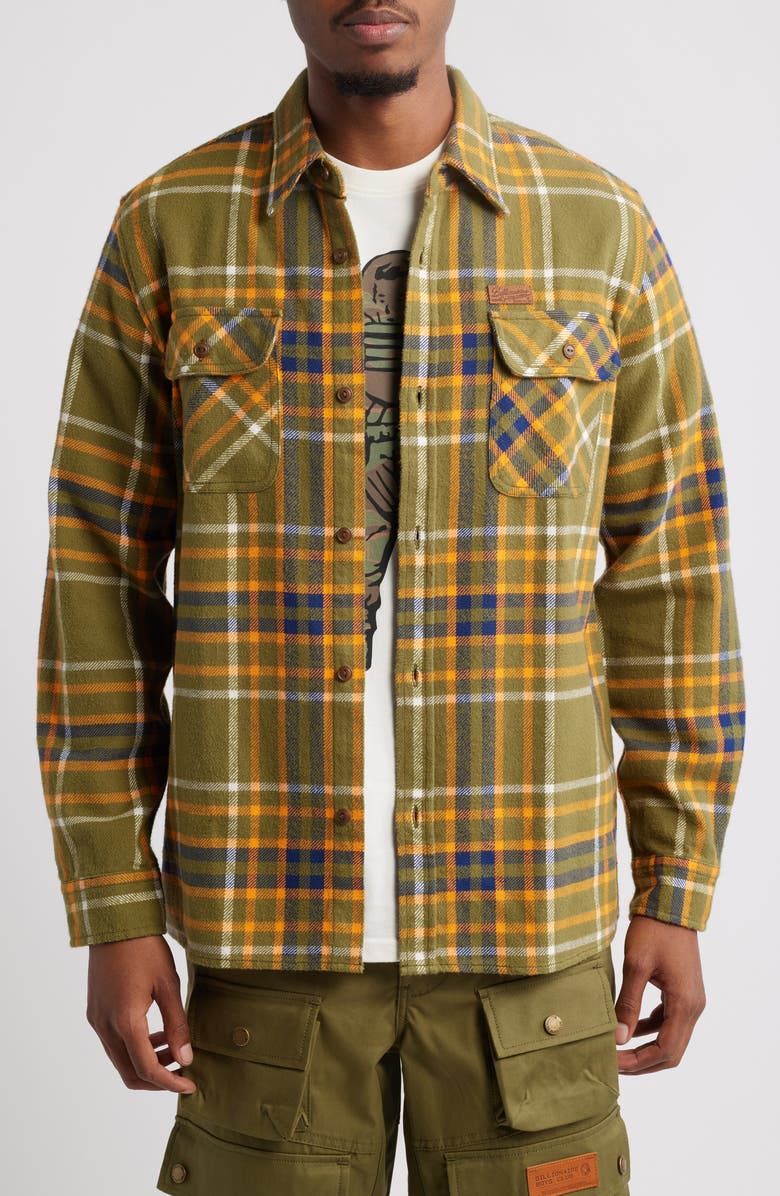 Billionaire Boys Club Desert Plaid Flannel Button-Up Overshirt, Main, color,