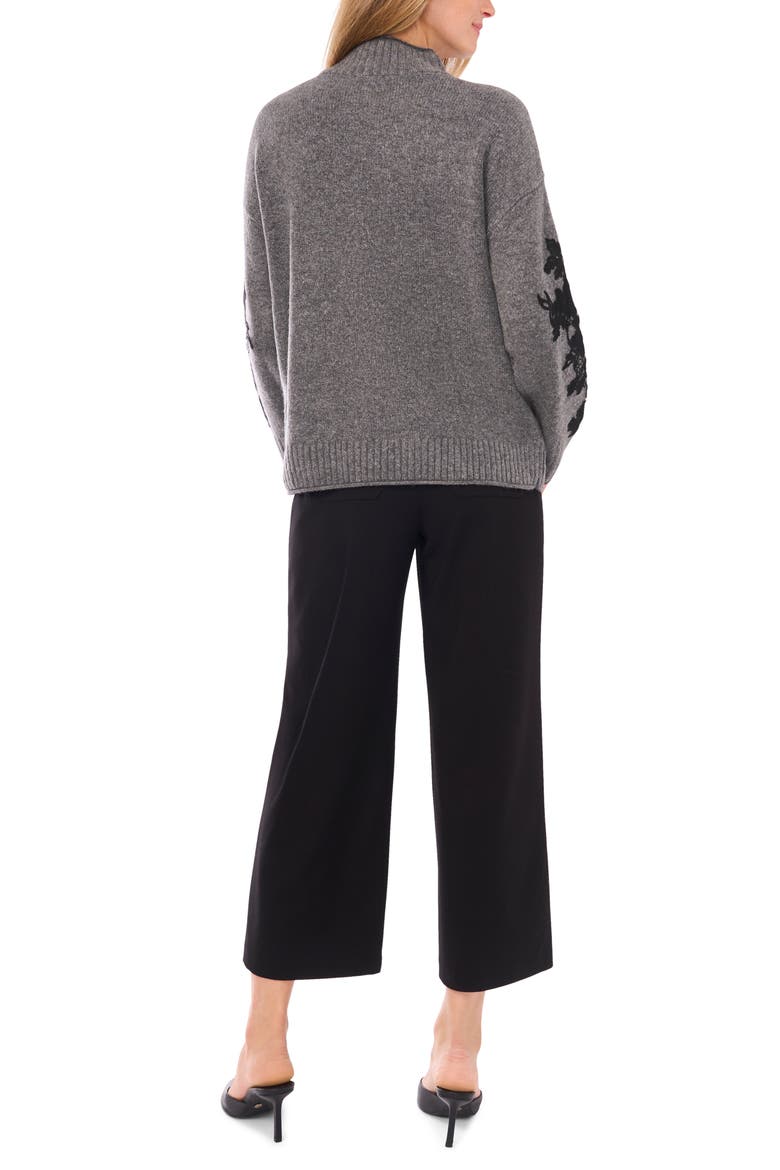 Floral Appliqué Mock Neck Sweater, Alternate, color, SALT AND PEPPER