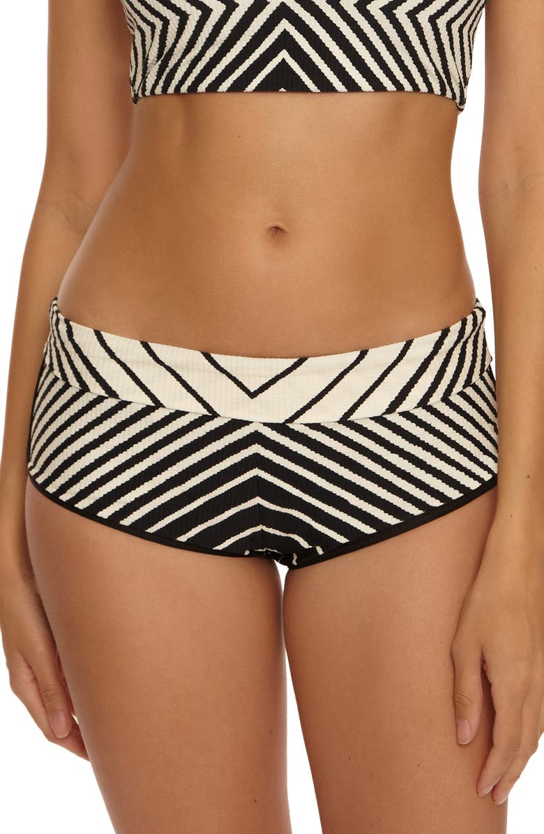 Trina Turk Net Textured Stripe Swim Shorts, Alternate, color, Black/ Vanilla